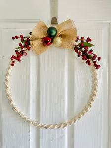 Christmas Macrame Floral Wreath with Baubles
